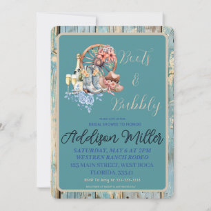 Western Cowgirl Boots and Bubbly  Bridal Shower  Invitation