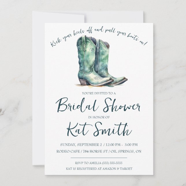Western Cowgirl Boots and Flowers Bridal Shower Invitation (Front)