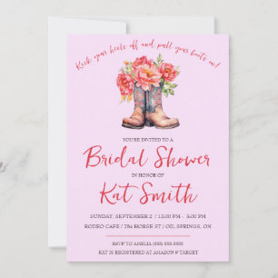 Western Cowgirl Boots and Flowers Bridal Shower Invitation