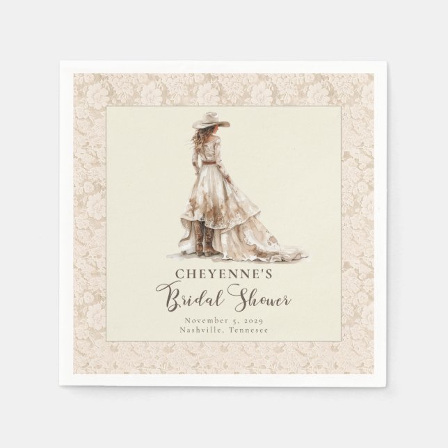 Western Cowgirl Boots and Lace Bridal Shower  Napkin (Front)