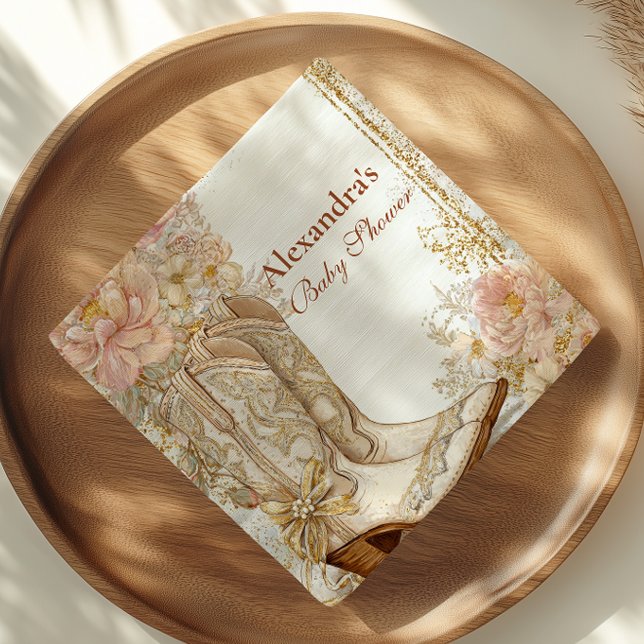 Western Cowgirl Boots Floral Baby Shower Napkin (Creator Uploaded)