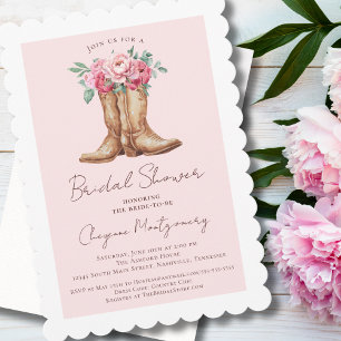 Western Cowgirl Bridal Shower Blush Pink Floral Invitation