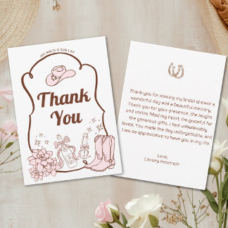 Western Cowgirl Bridal Shower Hand Drawn Thank You Card