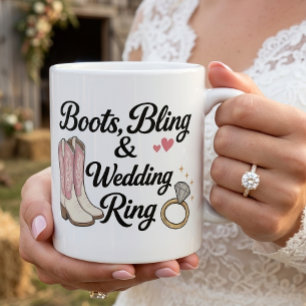 Western Cowgirl Bride Pink Boots Wedding Ring Coffee Mug