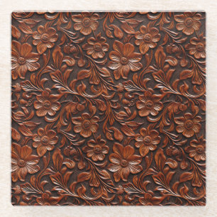 Western Cowgirl Brown Floral Glass Coaster
