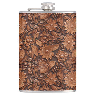 Western Cowgirl Brown Floral Hip Flask