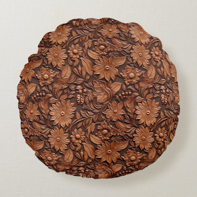 Western Cowgirl Brown Floral Round Cushion (Front)