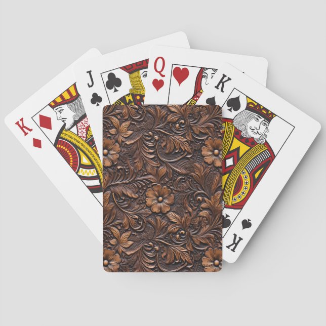 Western Cowgirl Brown Flowers Playing Cards (Back)