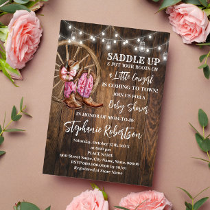 Western Cowgirl Coming to Town Pink Baby Shower Invitation