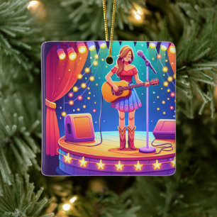 Western Cowgirl Country Singer Christmas Ceramic Ornament