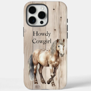 Western Cowgirl Cowboy Horse Faux Wood iPhone 16 Pro Max Case