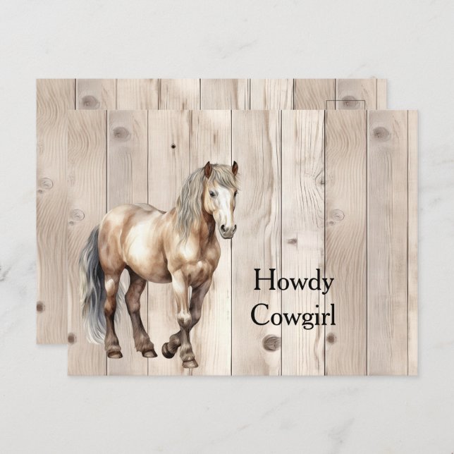 Western Cowgirl Cowboy Horse Faux Wood Postcard (Front/Back)