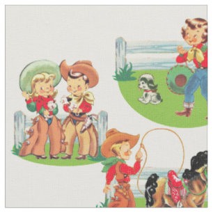 Western Cowgirl Cowboy Kids Horse Fabric