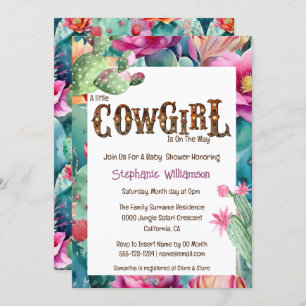 Western cowgirl desert cactus girls colourful chic invitation