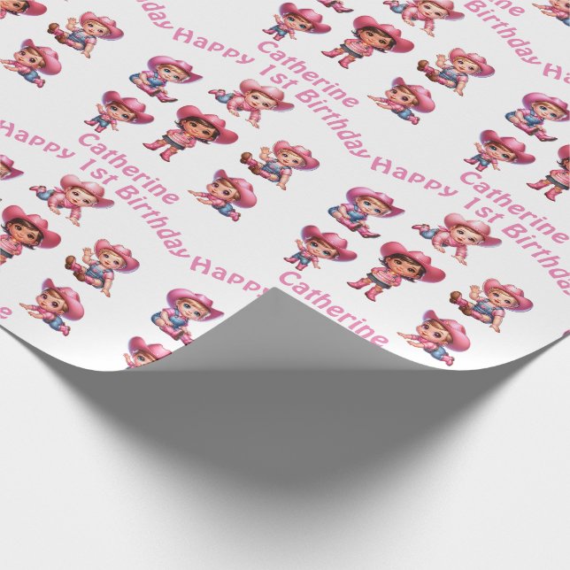 Western Cowgirl First  Birthday Custom  Wrapping Paper (Corner)
