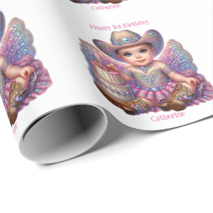 Western Cowgirl First  Birthday Custom  Wrapping Paper