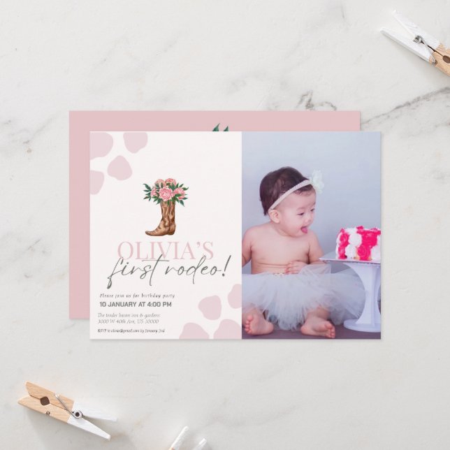 Western cowgirl first birthday invitation (Front/Back In Situ)
