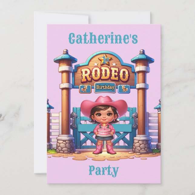 Western Cowgirl First Rodeo Birthday Custom Invitation (Front)
