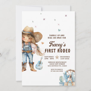 Western Cowgirl First Rodeo Birthday Party Invitation