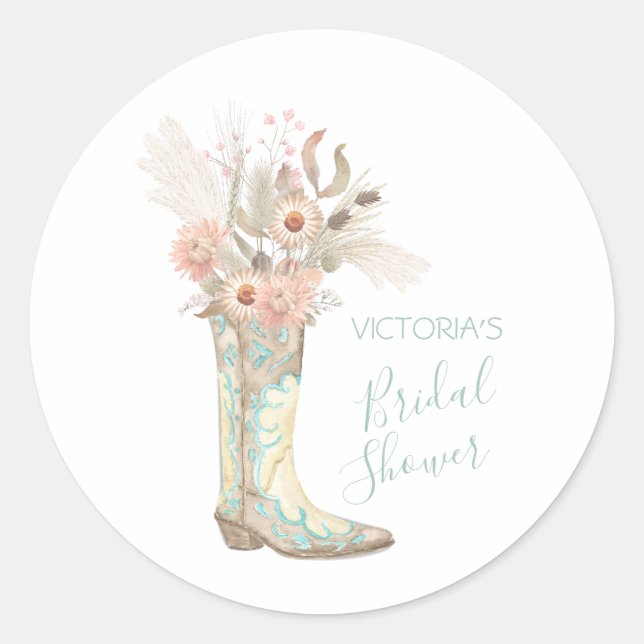 Western Cowgirl Floral Boots Shower Classic Round Sticker (Front)