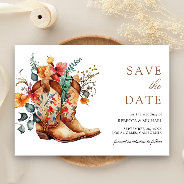 Western Cowgirl Floral Boots Wedding Save The Date (Creator Uploaded)