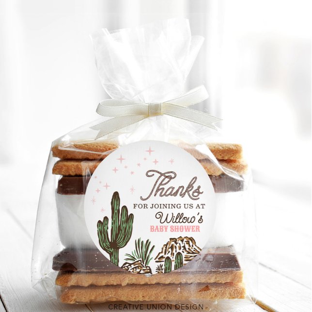 Western Cowgirl Girl Baby Shower Favour Classic Round Sticker (Creator Uploaded)