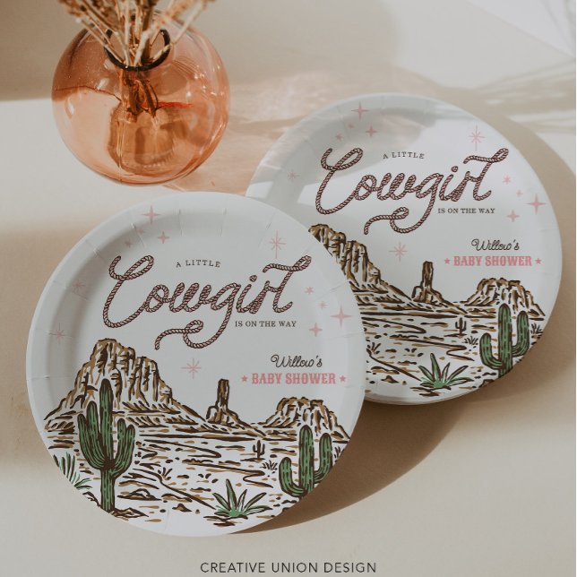 Western Cowgirl Girl Baby Shower Paper Plate (Creator Uploaded)