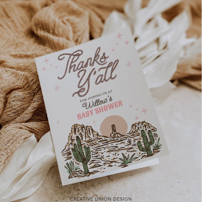 Western Cowgirl Girl Baby Shower Thank You Cards (Creator Uploaded)