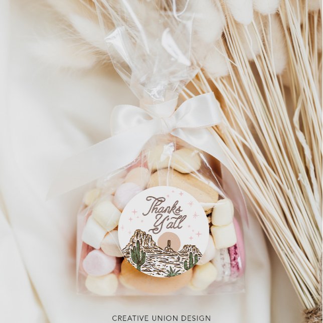 Western Cowgirl Girl Baby Shower Thanks Y'all Classic Round Sticker (Creator Uploaded)