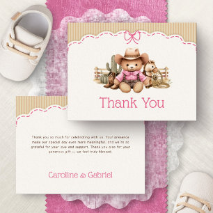 Western Cowgirl Girls Pink Shower Thank You Card