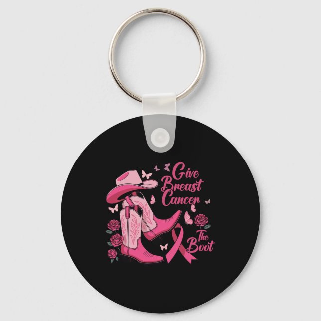 Western Cowgirl Give Breast Cancer The Boot Awaren Key Ring (Front)