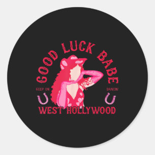 Western Cowgirl Good Luck Babe Dancing Disco Coque Classic Round Sticker