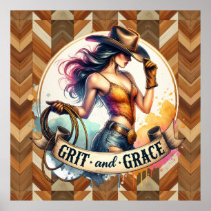 Western cowgirl grit grace poster