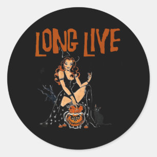 Western Cowgirl Halloween Retro Halloween Witchy Classic Round Sticker
