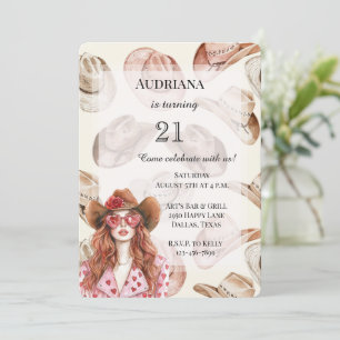 Western Cowgirl Hats Red Hair Birthday Invitation