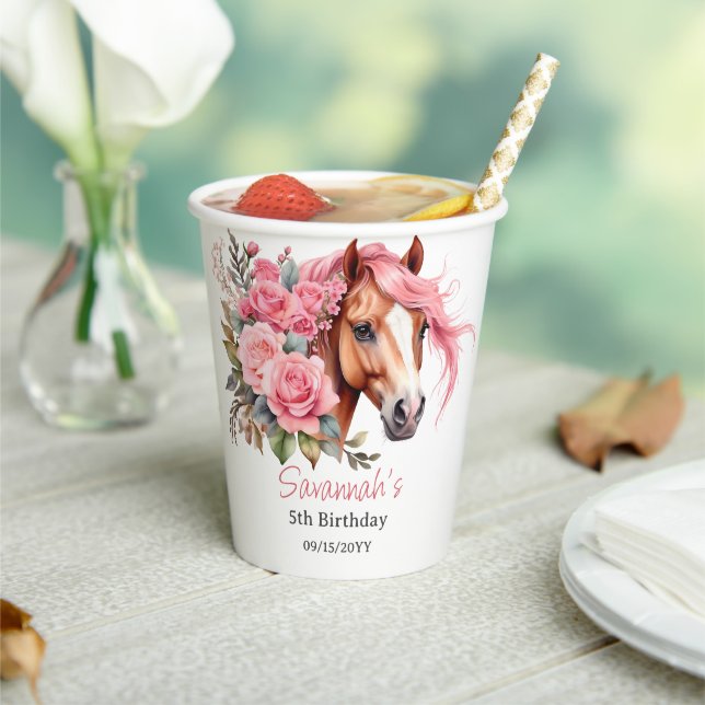 Western Cowgirl Horse Birthday Party Paper Cups (Insitu)