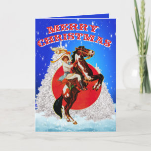 Western Cowgirl Horse Winter Scene Merry Christmas Holiday Card