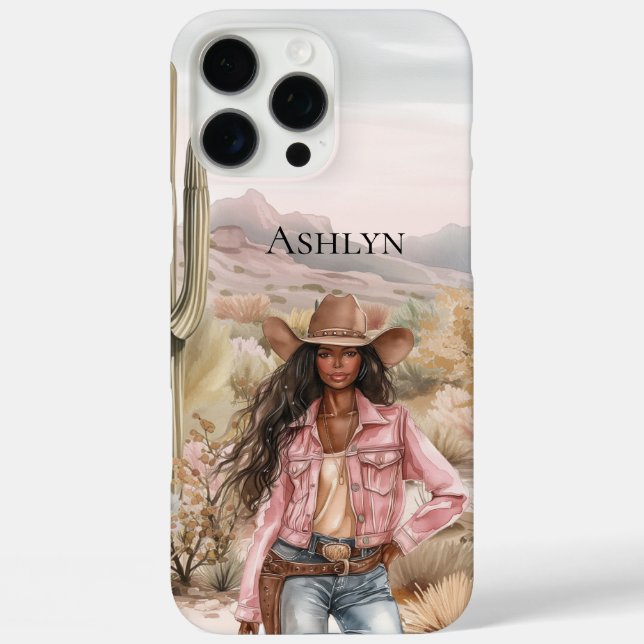 Western Cowgirl in Pink Black Hair Case-Mate iPhone Case (Back)