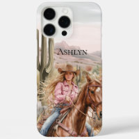 Western Cowgirl in Pink Blonde Hair on Horse