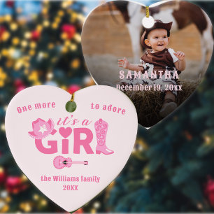 Western Cowgirl It's a Girl Pink Plaid Baby Shower Ceramic Ornament