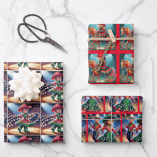Western Cowgirl Kid Christmas Wrapping Paper Sheet