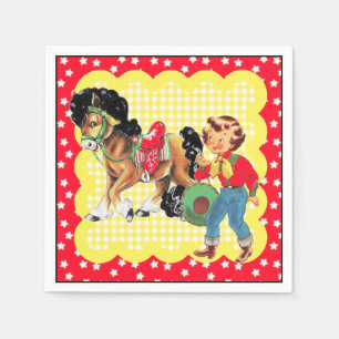 Western Cowgirl Kid With Horse Party Napkin
