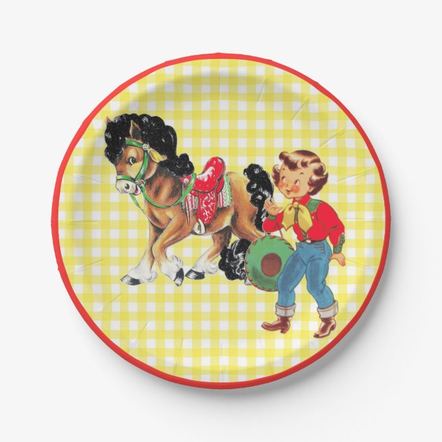 Western Cowgirl  Kid With Horse  Party Paper Plate (Front)