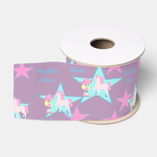 Western Cowgirl Kid With Horse Rodeo Star 3 " Grosgrain Ribbon