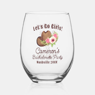 Western Cowgirl Let's Go Girls Bachelorette Stemless Wine Glass