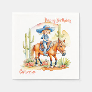 Western Cowgirl on Horse Personalised Birthday Napkin