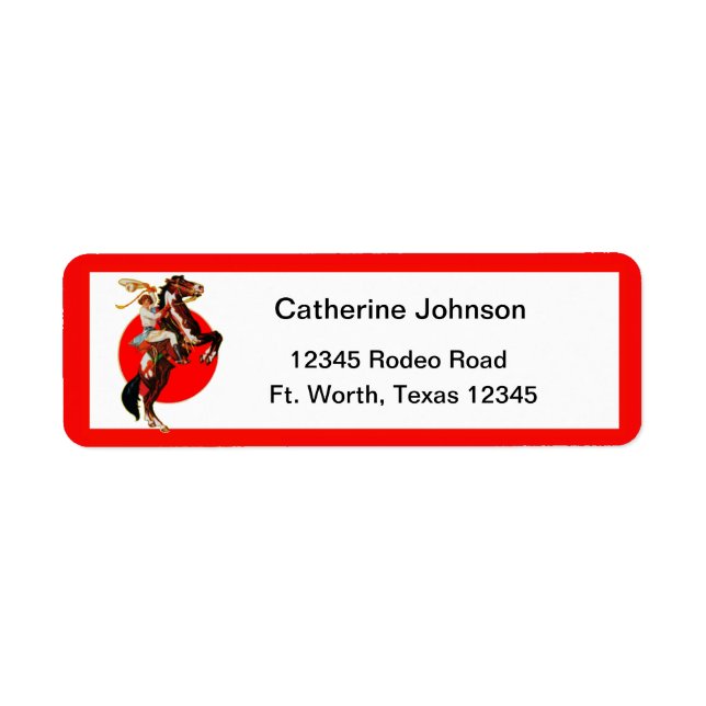 Western Cowgirl On Rearing Horse Return Address Label (Front)