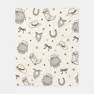 Western Cowgirl Pattern Cowboy Boots Hats Horses Fleece Blanket
