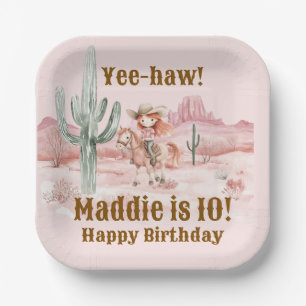 Western Cowgirl Pink Birthday Paper Plate