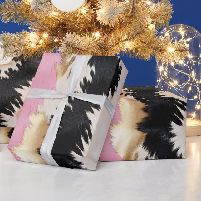 Western Cowgirl Pink Black White Gold Abstract Wrapping Paper (Holidays)